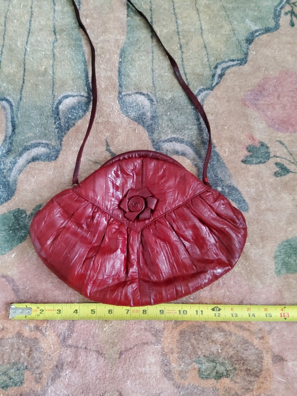Vintage Genuine Eel Skin Merlot Floral Accent Shoulder Bag - Picture 6 of 6